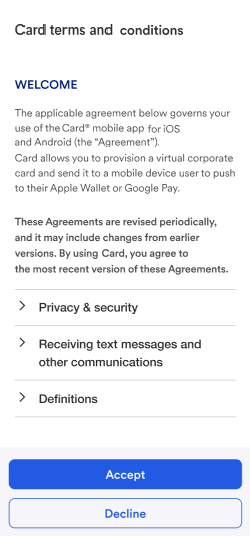 Card terms and conditions.
