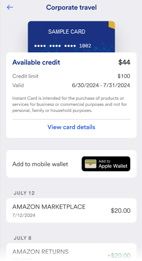 Card details.