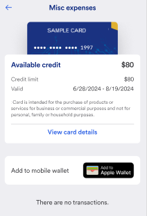 Card Details: Available Credit.