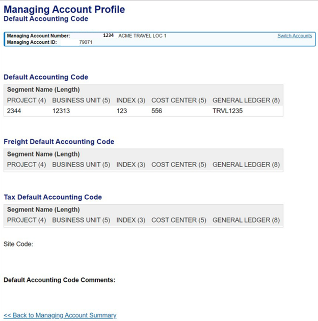 Managing Account Profile: Default Accounting Code