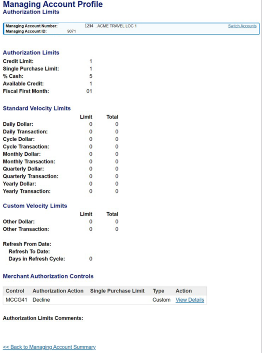 Managing Account Profile: Authorization Limits