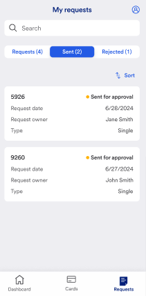 My Requests showing Sent tab
Filtrez pour afficher toutes les demandes, les demandes envoyées et les demandes refusées. 