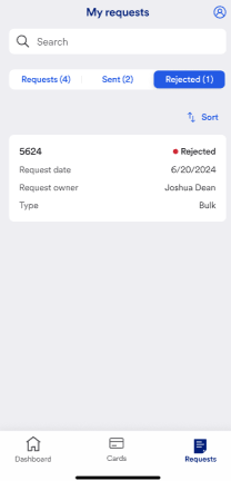 My requests showing the Rejected tab.