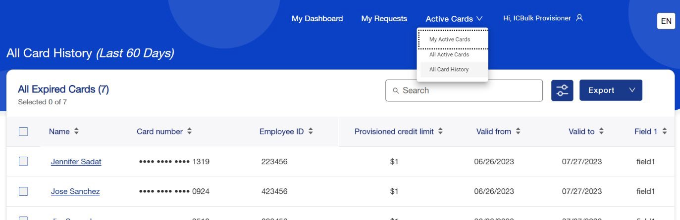 Sélectionnez Cartes actives.