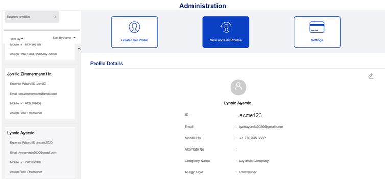 Portal: Administration
4. Pour mettre à jour un profil, cliquez sur Consulter et modifier des profils.
5. Sélectionnez le profil. 
6. Cliquez sur l’icône Modifier.