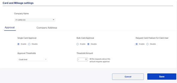 Card and Mileage Settings