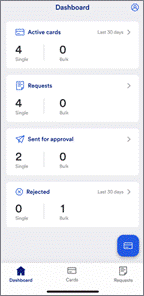Dashboard
1. Tap the card icon.
