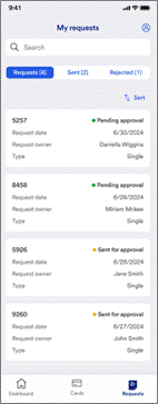 My requests
To monitor your requests on the mobile app, tap Requests.
