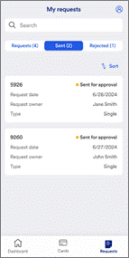 My Requests showing Sent tab
Filter to show all requests, sent requests, and rejected requests. 