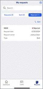 My requests showing the Rejected tab.